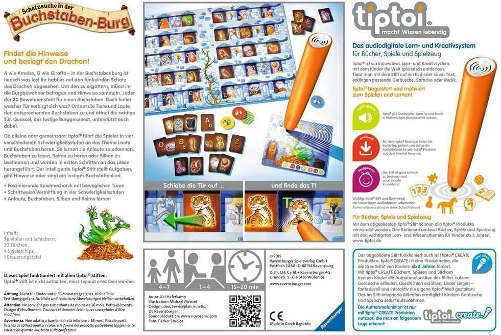Ravensburger tiptoi 00737 Schatzsuche in der Buchstaben-Burg, Spiel für Kinder von 4-7 Jahren, für 1-4 Spieler: Findet die Hinweise und besiegt den Drachen!