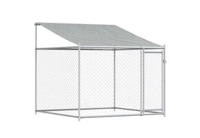 vidaXL Hondenhok met dak en deur 2x2x2 m gegalvaniseerd staal grijs