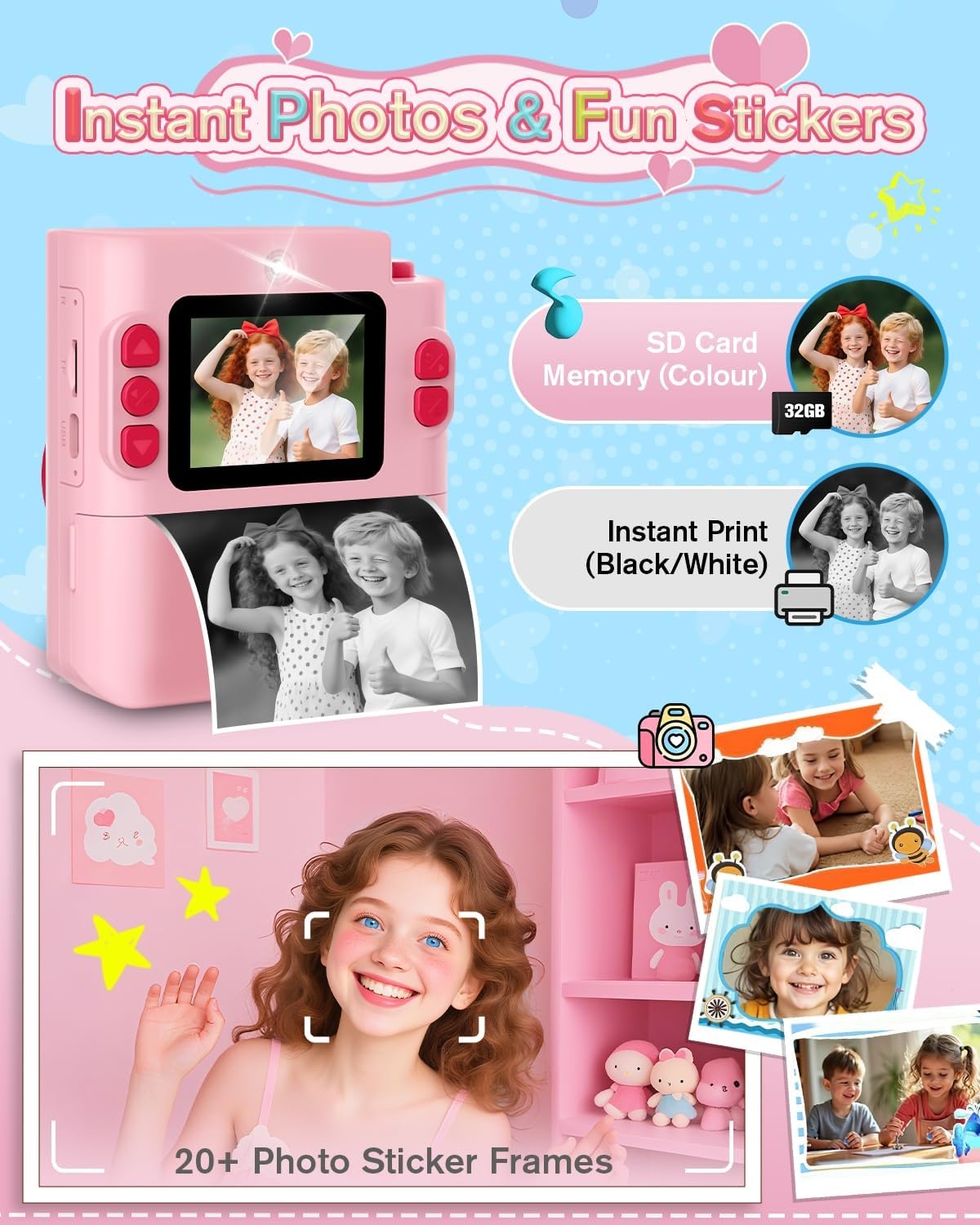 Digitale Instant Camera voor Kinderen: 1080P HD, 32GB, Nu -33%