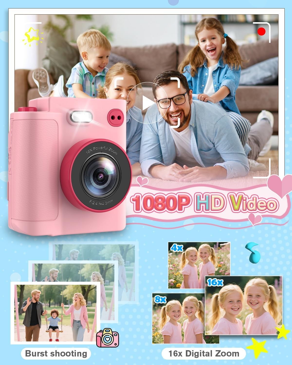 Digitale Instant Camera voor Kinderen: 1080P HD, 32GB, Nu -33%