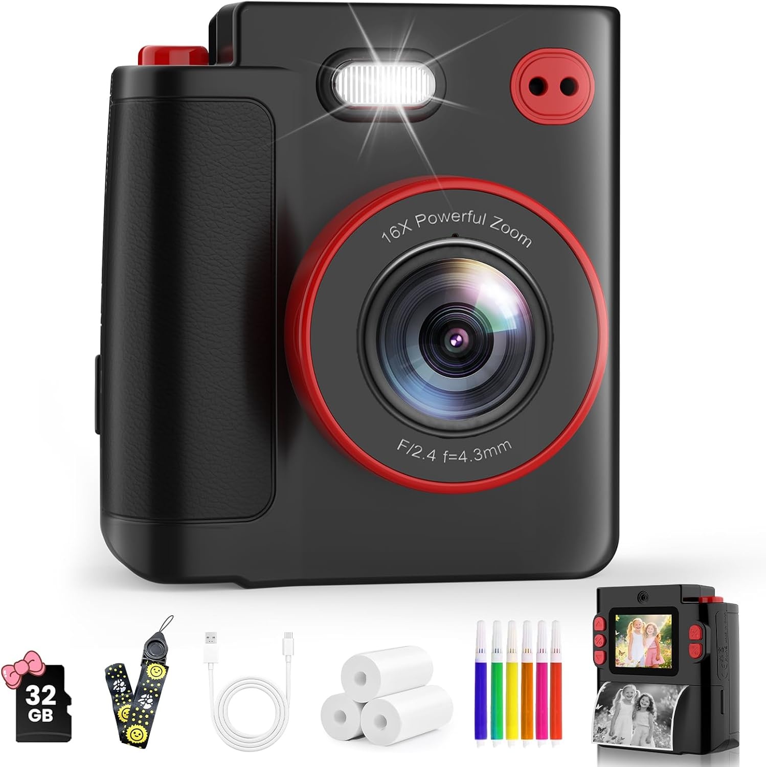Digitale Instant Camera voor Kinderen: 1080P HD, 32GB, Nu -33%