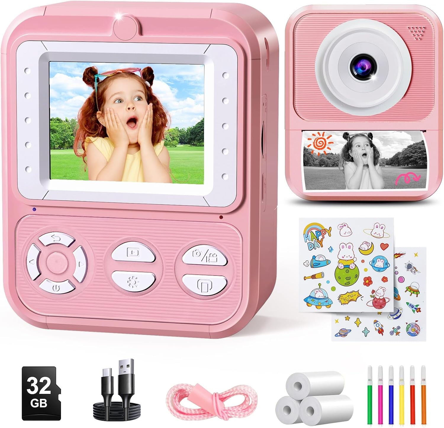 Kinder Instant Camera met 32GB, Printpapier & Kleurpotloden