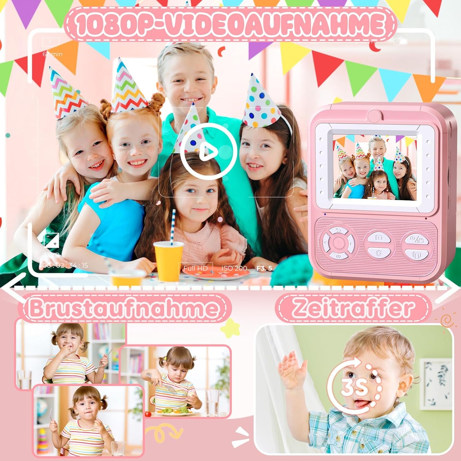 Kinder Instant Camera met 32GB, Printpapier & Kleurpotloden