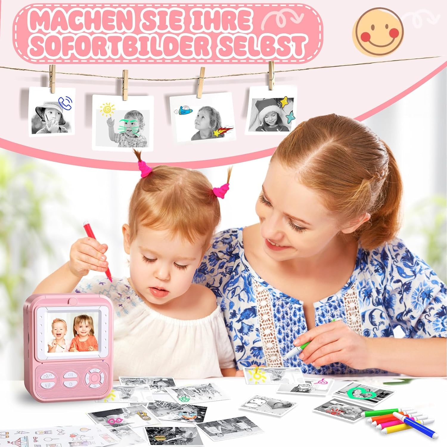 Kinder Instant Camera met 32GB, Printpapier & Kleurpotloden