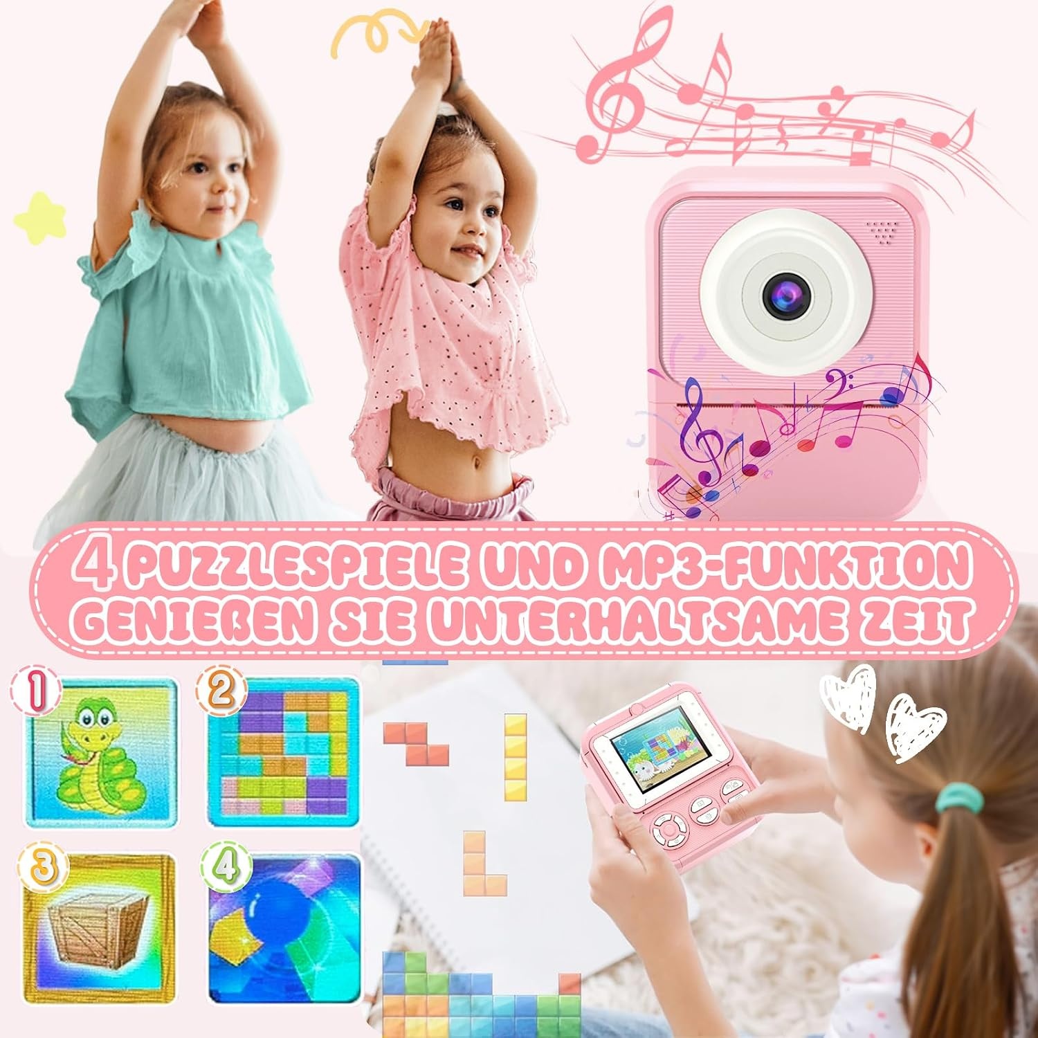 Kinder Instant Camera met 32GB, Printpapier & Kleurpotloden