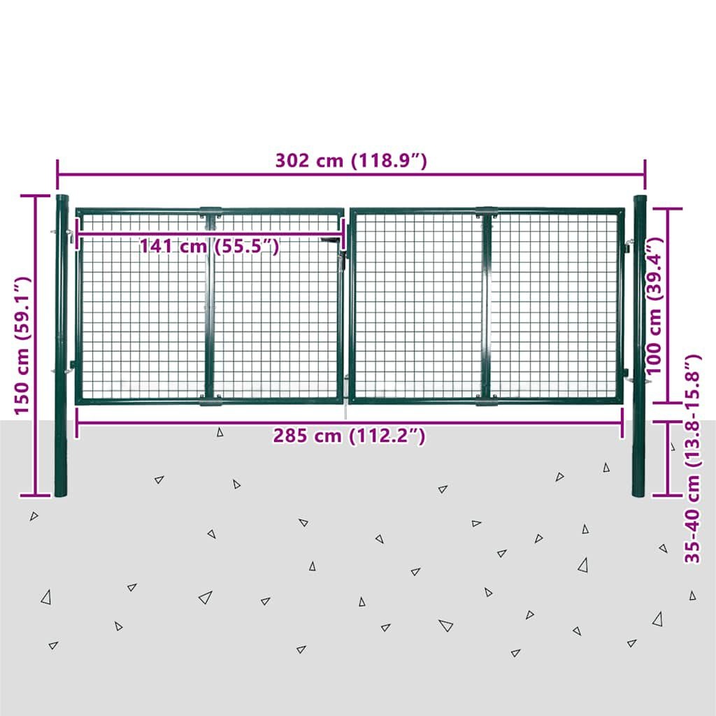 vidaXL Poort Staal Groen 306x150 cm - 35% Korting
