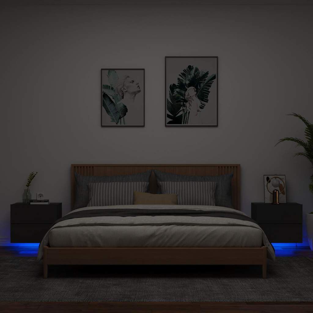 VidaXL Nachtkastjes Zwart 2 st Wandgemonteerd met LED - 69% Korting