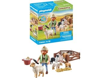 PLAYMOBIL Country 71444 Jonge herder met schapen, met een border collie, haartrimmer en strostrip, leuk fantasierijk rollenspel, duurzaam speelgoed voor kinderen vanaf 4 jaar