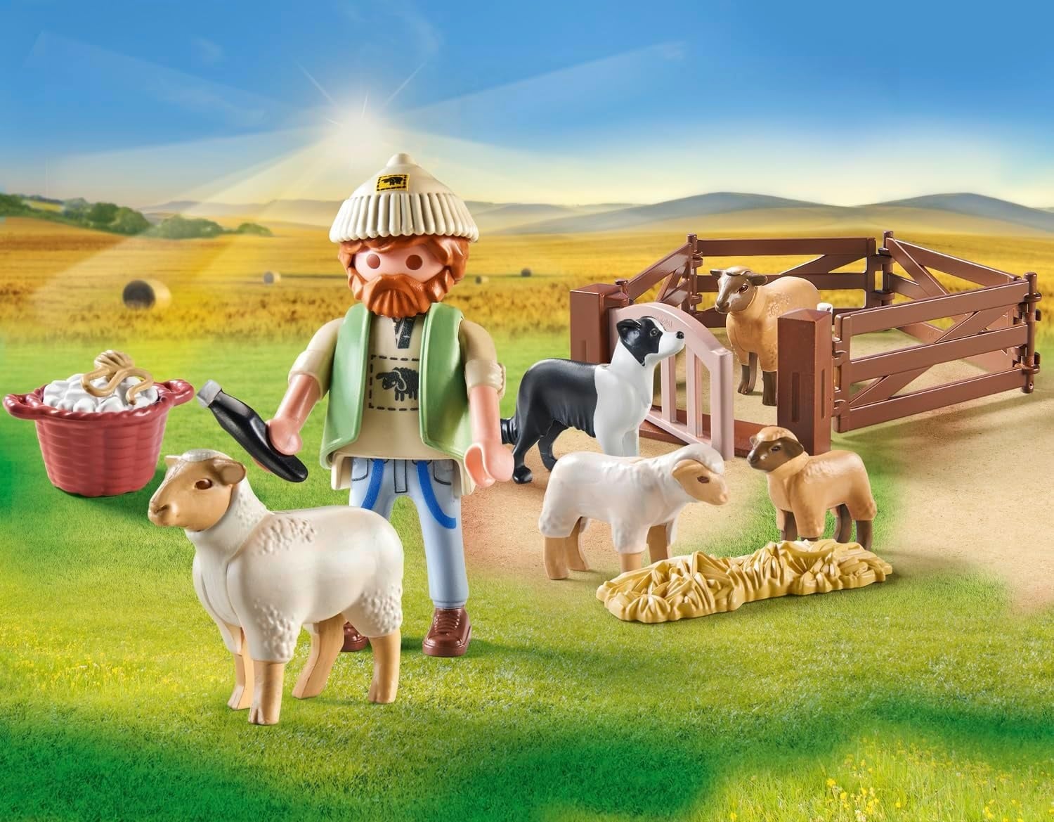 PLAYMOBIL Country 71444 Jonge herder met schapen, met een border collie, haartrimmer en strostrip, leuk fantasierijk rollenspel, duurzaam speelgoed voor kinderen vanaf 4 jaar