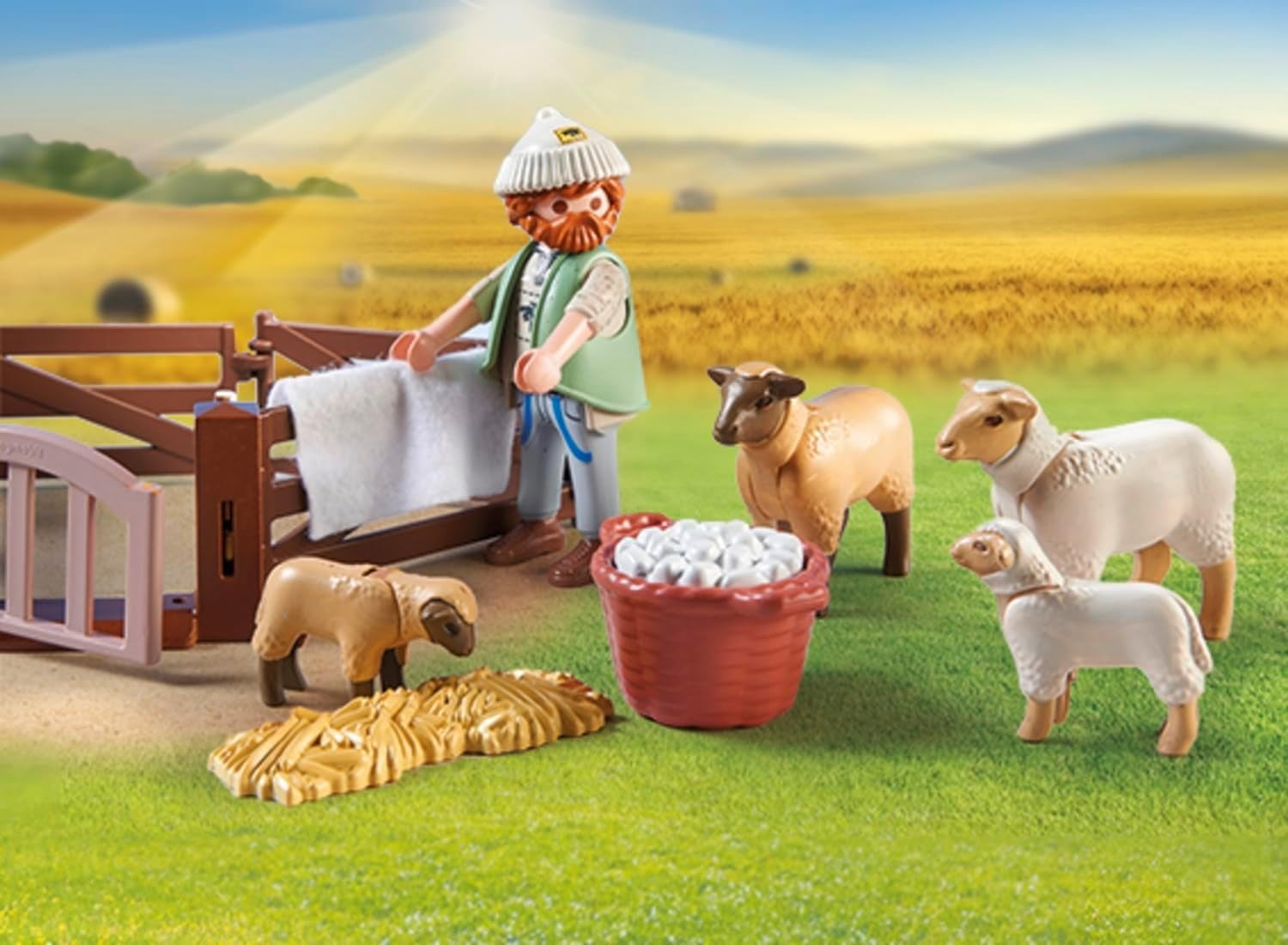 PLAYMOBIL Country 71444 Jonge herder met schapen, met een border collie, haartrimmer en strostrip, leuk fantasierijk rollenspel, duurzaam speelgoed voor kinderen vanaf 4 jaar