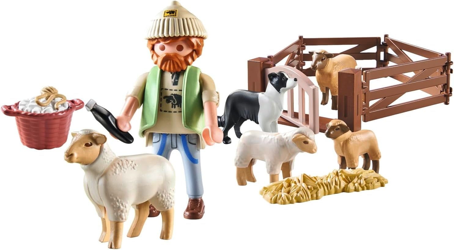 PLAYMOBIL Country 71444 Jonge herder met schapen, met een border collie, haartrimmer en strostrip, leuk fantasierijk rollenspel, duurzaam speelgoed voor kinderen vanaf 4 jaar