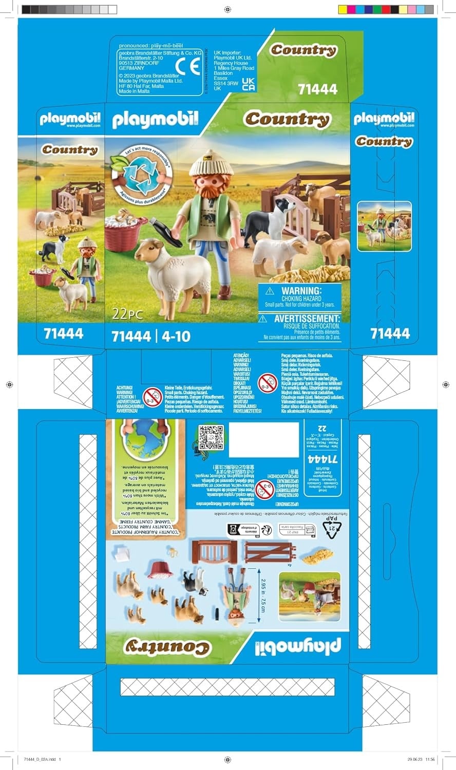 PLAYMOBIL Country 71444 Jonge herder met schapen, met een border collie, haartrimmer en strostrip, leuk fantasierijk rollenspel, duurzaam speelgoed voor kinderen vanaf 4 jaar
