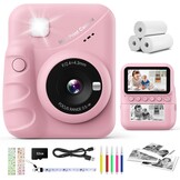 CalineGam Kindercamera Direct Printen, 3.0'' HD Scherm 48MP Fotocamera voor Kinderen met 32GB Kaart & Printpapier, 1080P HD Digitale Camera, Ideaal Cadeau voor Jongens Meisjes 3-12 Jaar (Roze)
