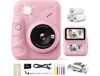 CalineGam Kindercamera Direct Printen, 3.0'' HD Scherm 48MP Fotocamera voor Kinderen met 32GB Kaart & Printpapier, 1080P HD Digitale Camera, Ideaal Cadeau voor Jongens Meisjes 3-12 Jaar (Roze)