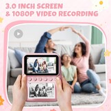 CalineGam Kindercamera Direct Printen, 3.0'' HD Scherm 48MP Fotocamera voor Kinderen met 32GB Kaart & Printpapier, 1080P HD Digitale Camera, Ideaal Cadeau voor Jongens Meisjes 3-12 Jaar (Roze)