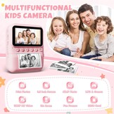 CalineGam Kindercamera Direct Printen, 3.0'' HD Scherm 48MP Fotocamera voor Kinderen met 32GB Kaart & Printpapier, 1080P HD Digitale Camera, Ideaal Cadeau voor Jongens Meisjes 3-12 Jaar (Roze)
