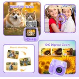 Kids Camera Instant Print, Birthday Gifts for Girls Boys with 3 Rolls Print Paper & 32GB Card, 48MP Toddler Digital Camera 1080P HD Video Toys Cameras for Kids 3-12, Purple