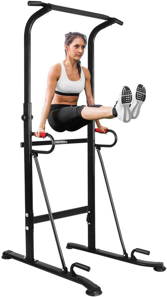 ONETWOFIT Power Tower Adjustable Height Pull Up & Dip Station Multi-Function Home Strength Training Fitness Workout Station OT130