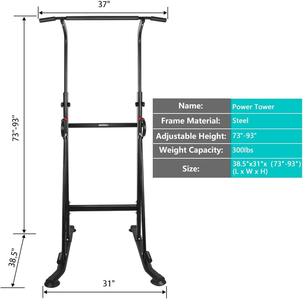 ONETWOFIT Power Tower Adjustable Height Pull Up & Dip Station Multi-Function Home Strength Training Fitness Workout Station OT130