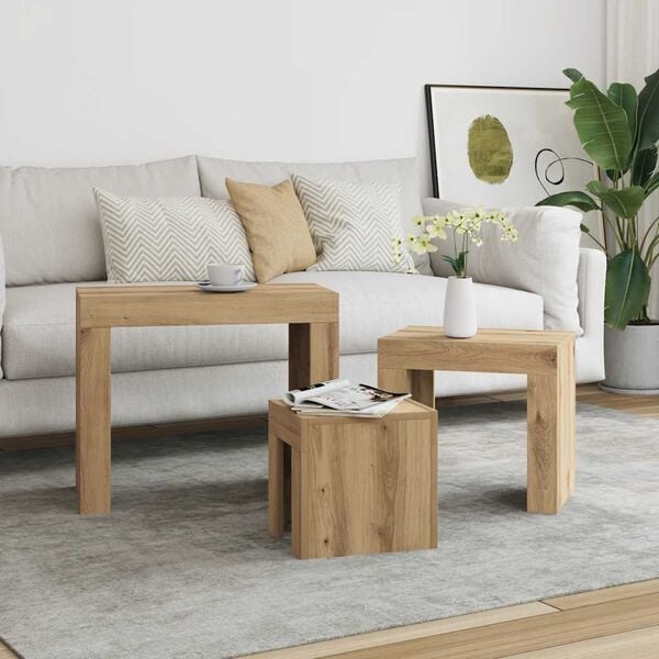 VidaXL 3-delige Tafeltjesset Bewerkt Hout Artisanaal Eiken (34% korting)