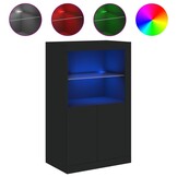 Bijzetkast met LED-verlichting, bewerkt hout, zwart, 75% korting
