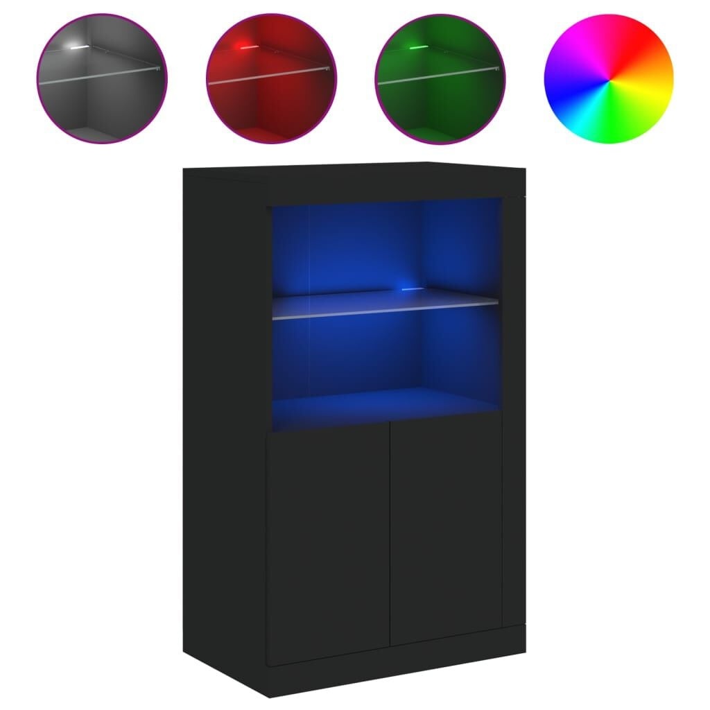 Bijzetkast met LED-verlichting, bewerkt hout, zwart, 75% korting