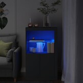 Bijzetkast met LED-verlichting, bewerkt hout, zwart, 75% korting