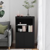 Bijzetkast met LED-verlichting, bewerkt hout, zwart, 75% korting