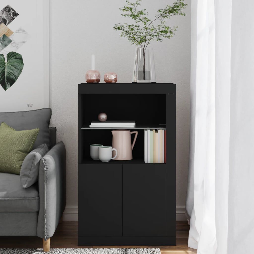 Bijzetkast met LED-verlichting, bewerkt hout, zwart, 75% korting
