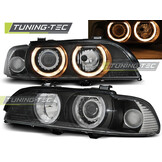 Koplampen dual halo rims BMW E39 09 95-06 03 ANGEL EYES H7/H7 ZWART