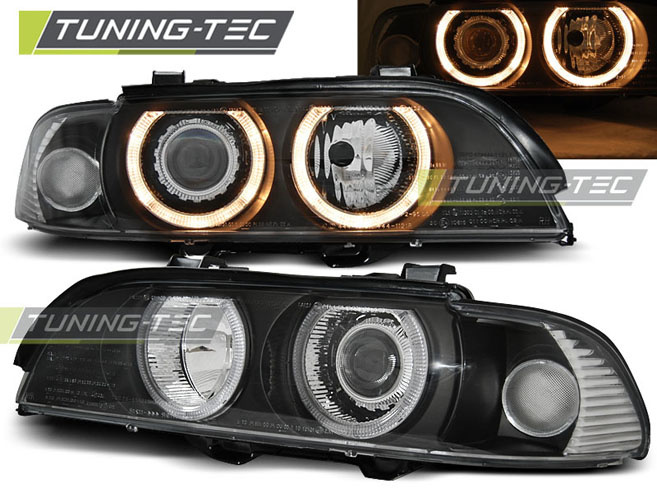 Koplampen dual halo rims BMW E39 09 95-06 03 ANGEL EYES H7/H7 ZWART