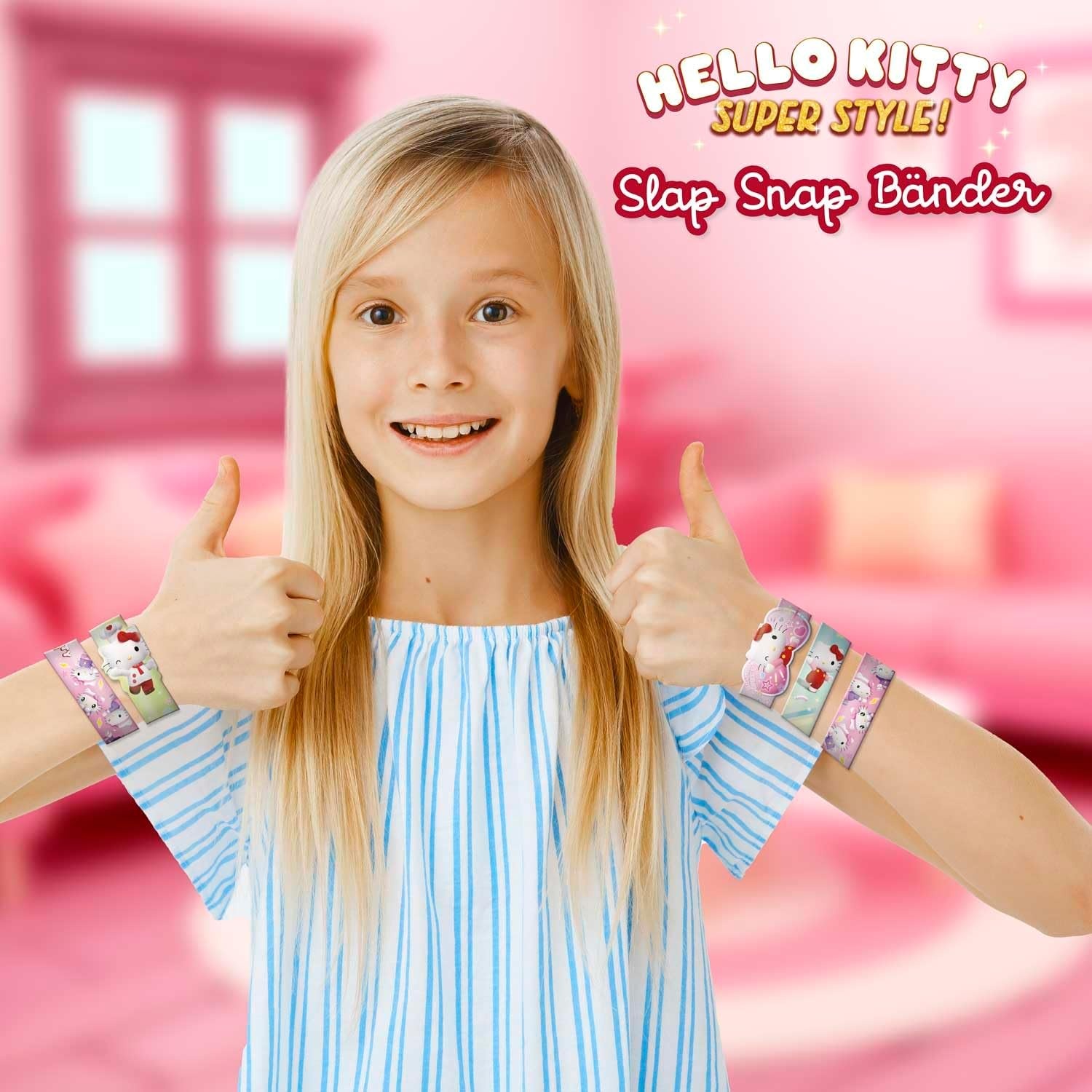 Craze Slap Snap Band, display met 24 verzamelarmbanden voor kinderen, met Hello Kitty-designs, 12 modellen om te verzamelen, 16 cm, Siliconen, Geen edelsteen