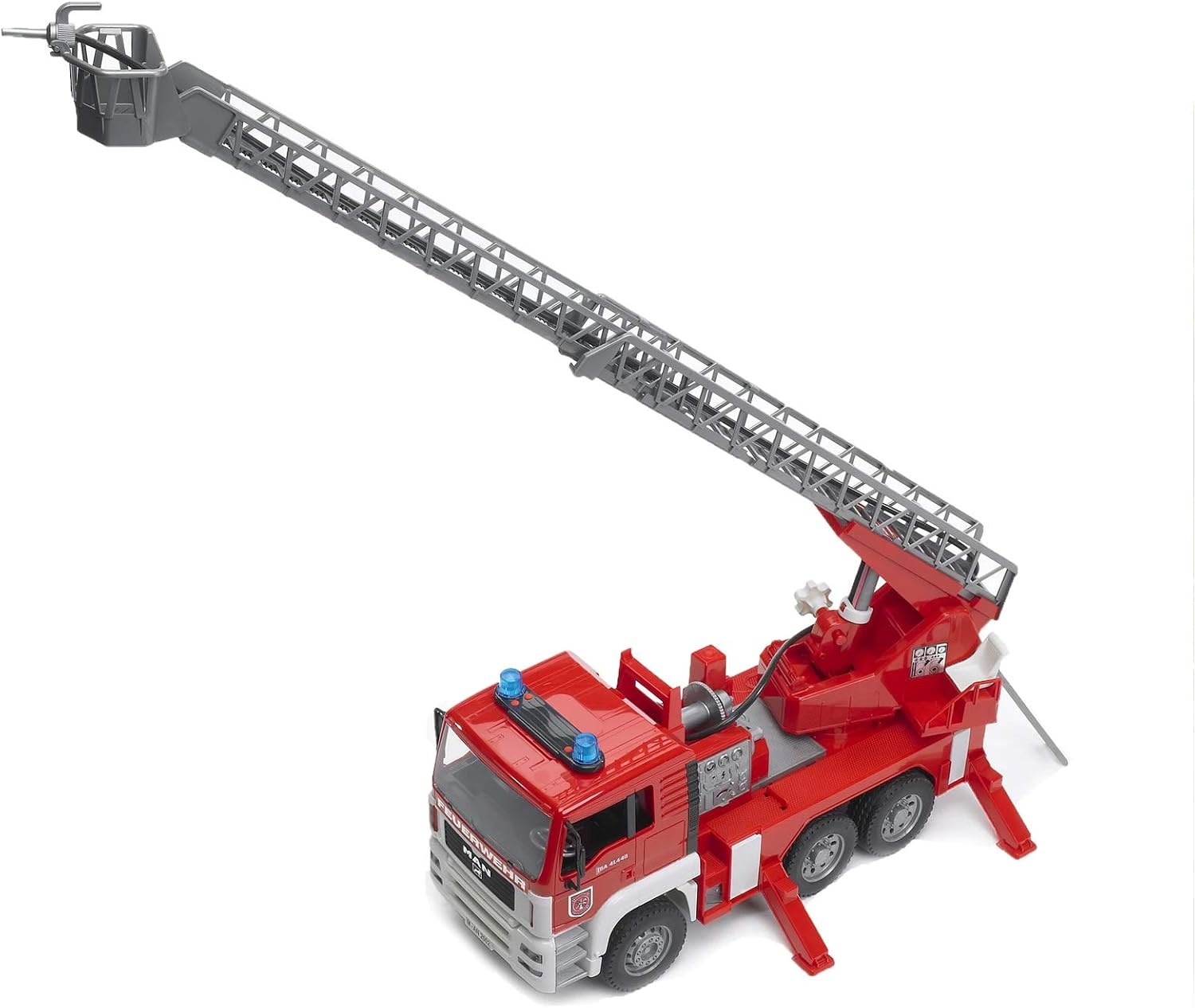 bruder 02771 - MAN TGA brandweerwagen met draailadder | Met waterfunctie en licht- en geluidsmodule, brandweerwagen, hulpverleningsvoertuig, speelgoed vanaf 4 jaar, 1:16