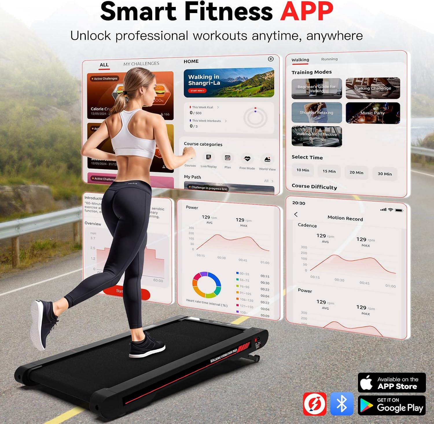 Sperax 4-in-1 walking vibratiepad, loopband voor thuis, trillingen, 0,3-6 km/u, voor thuis en op kantoor, loopband voor thuis met app, 400 W, geen montage nodig