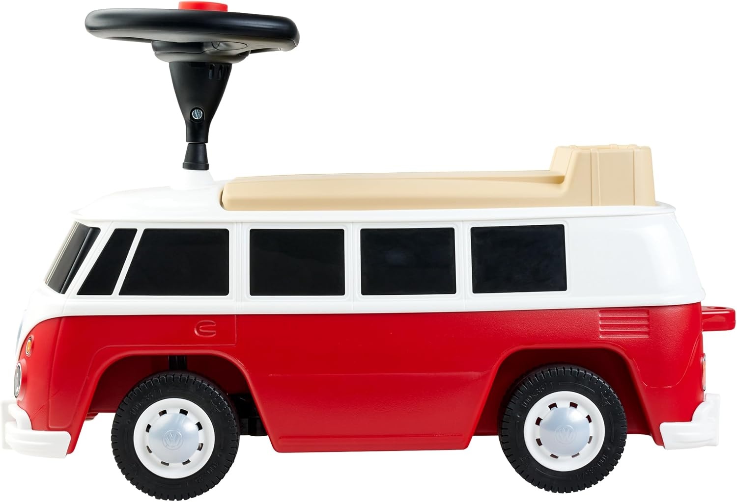 BIG Baby VW RIDE_ON_TOY (Red/White) - Children's Vehicle for Toddlers from 18 Months, Volkswagen T1, Slide Car with Whisper Tyres, Horn & Towing Hitch, Made in Germany