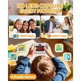 CalineGam Kids Camera Instant Print, 1080P HD Instant Print Camera voor kinderen met 32 GB-kaart en 3 rollen papier, kerst- en verjaardagscadeaus voor meisjes en jongens van 3-12 jaar