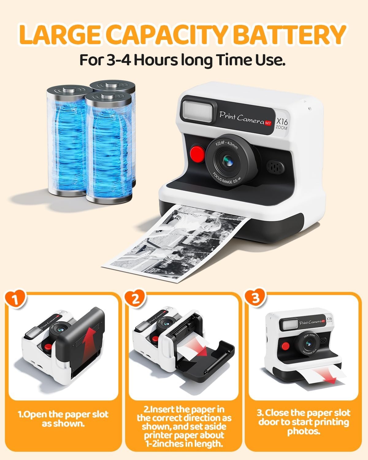 CalineGam Kids Camera Instant Print, 1080P HD Instant Print Camera voor kinderen met 32 GB-kaart en 3 rollen papier, kerst- en verjaardagscadeaus voor meisjes en jongens van 3-12 jaar