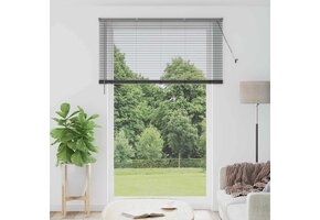 Donkergrijze Aluminium Raamblind met Gordijnen - 34% Korting