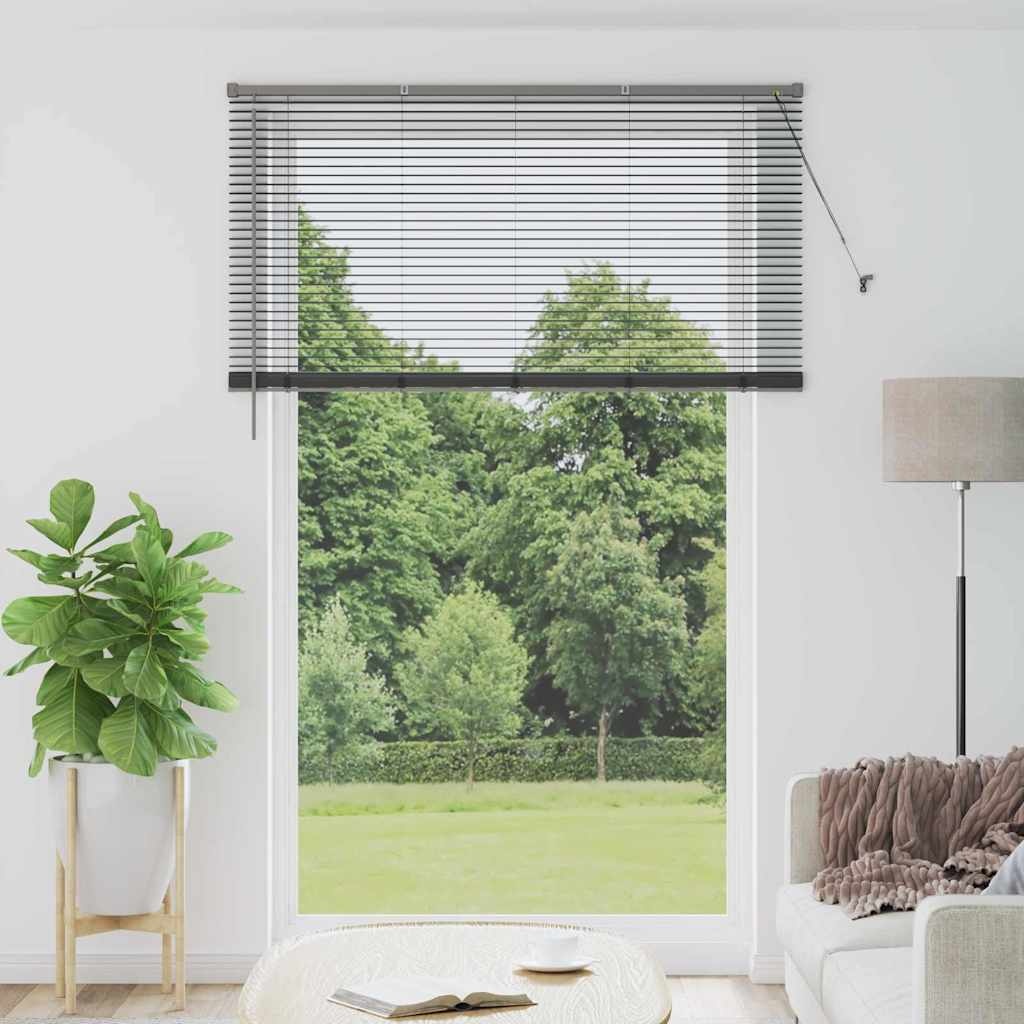 vidaXL Raamblind met gordijnen Donkergrijs Aluminium