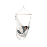 Braziliaanse hangmat schommelstoel Wit | Max. 120 kg | 110x116 cm | 100% Katoen | Stevige houten stok