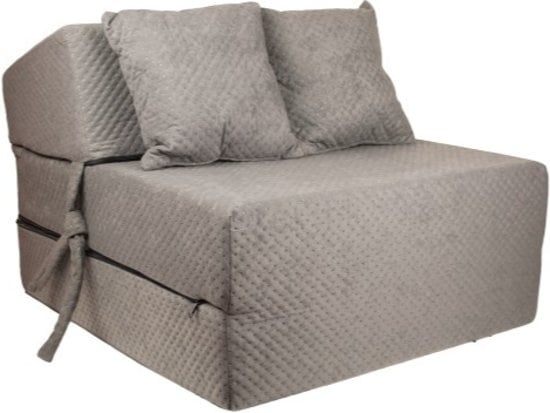 Logeermatras met kussen - 70cm x 200cm x 15cm - Opvouwbaar - Grijs