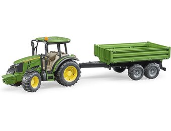 bruder 02108 - John Deere 5115 M met aanhangwagen met opbouw | Tractor met aanhanger voor de boerderij, landbouw, speelgoed vanaf 3 jaar, schaal 1:16