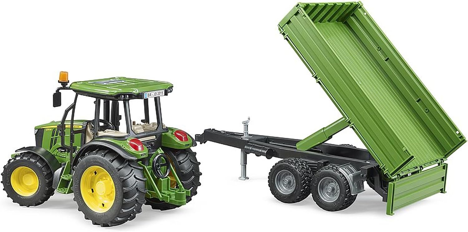 bruder 02108 - John Deere 5115 M met aanhangwagen met opbouw | Tractor met aanhanger voor de boerderij, landbouw, speelgoed vanaf 3 jaar, schaal 1:16