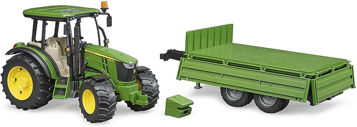 bruder 02108 - John Deere 5115 M met aanhangwagen met opbouw | Tractor met aanhanger voor de boerderij, landbouw, speelgoed vanaf 3 jaar, schaal 1:16
