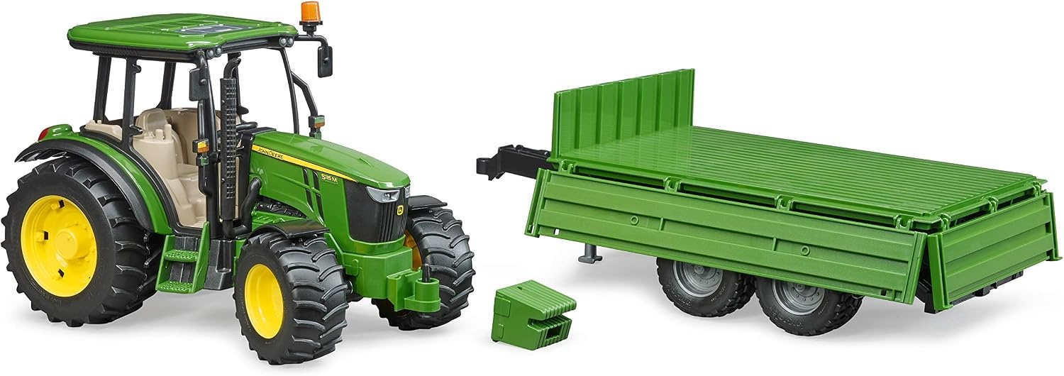 bruder 02108 - John Deere 5115 M met aanhangwagen met opbouw | Tractor met aanhanger voor de boerderij, landbouw, speelgoed vanaf 3 jaar, schaal 1:16