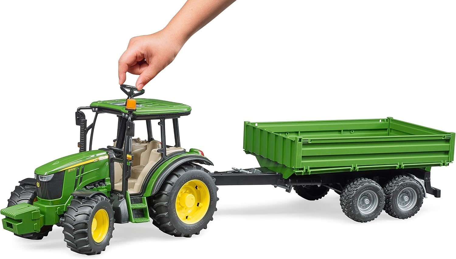 bruder 02108 - John Deere 5115 M met aanhangwagen met opbouw | Tractor met aanhanger voor de boerderij, landbouw, speelgoed vanaf 3 jaar, schaal 1:16