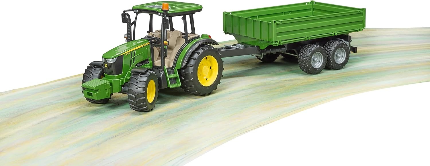 bruder 02108 - John Deere 5115 M met aanhangwagen met opbouw | Tractor met aanhanger voor de boerderij, landbouw, speelgoed vanaf 3 jaar, schaal 1:16