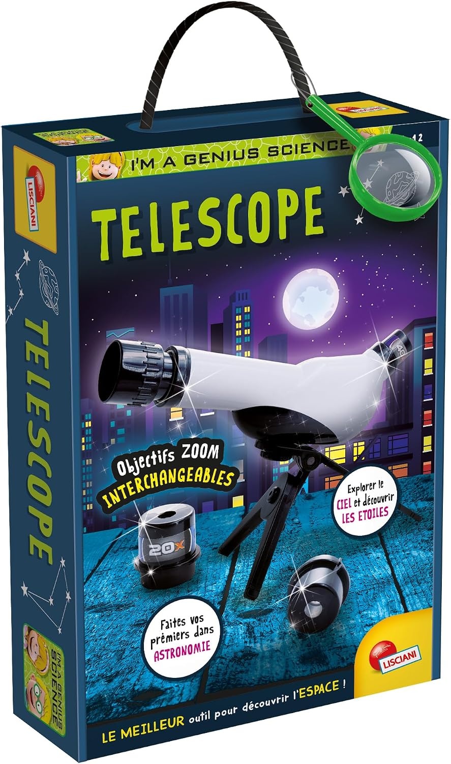 Lisciani - I'm A Genius - Telescoop voor kinderen vanaf 7 jaar - educatief spel astronomie - sterrenkijken en natuur - zoom x 20 x 30 x 40 cm - cadeau-idee voor verjaardag - wetenschappelijke