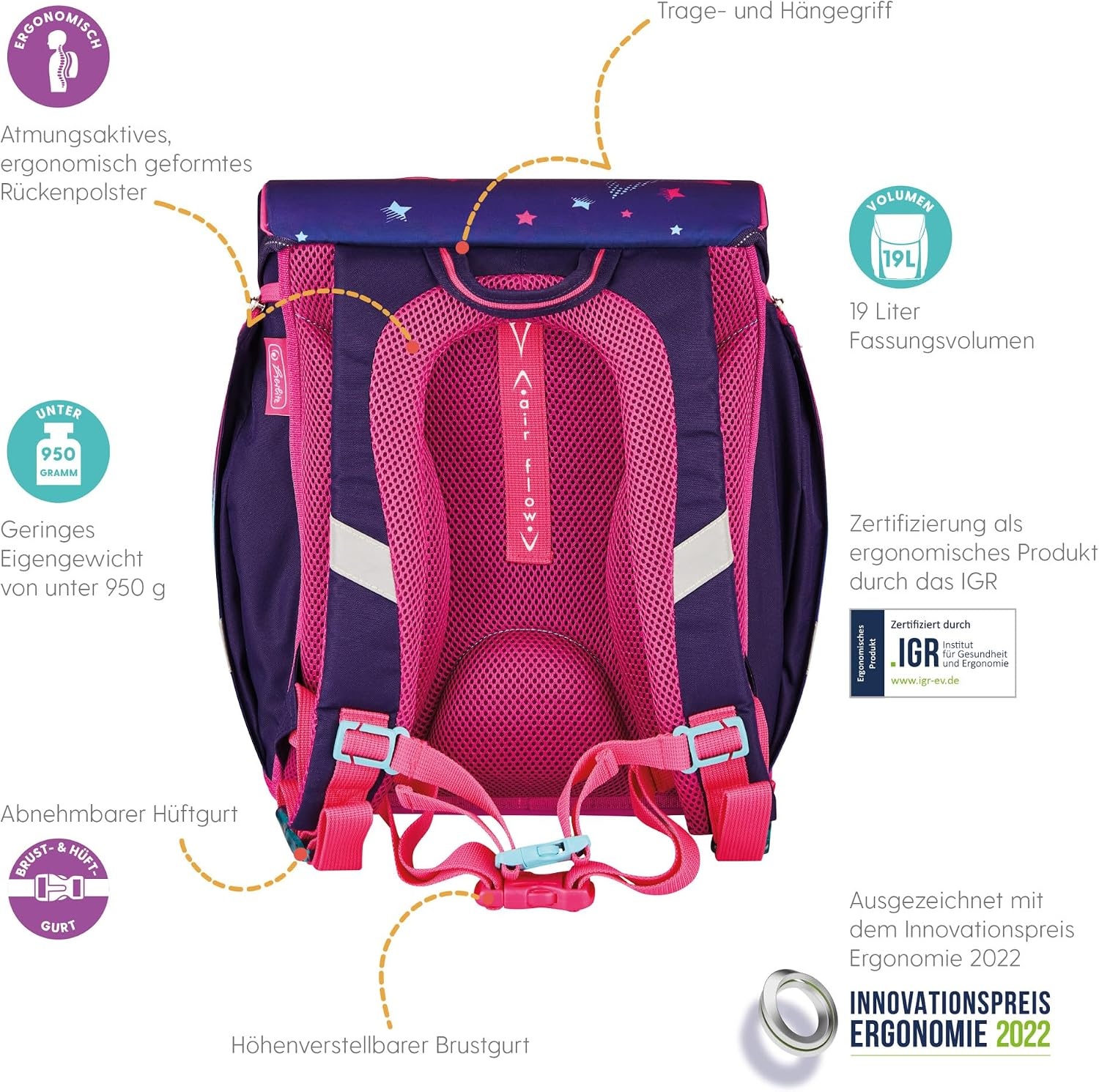 Schoolrugzak FiloLight Plus Roze Sterren Unisex Kinderen - 30% Korting