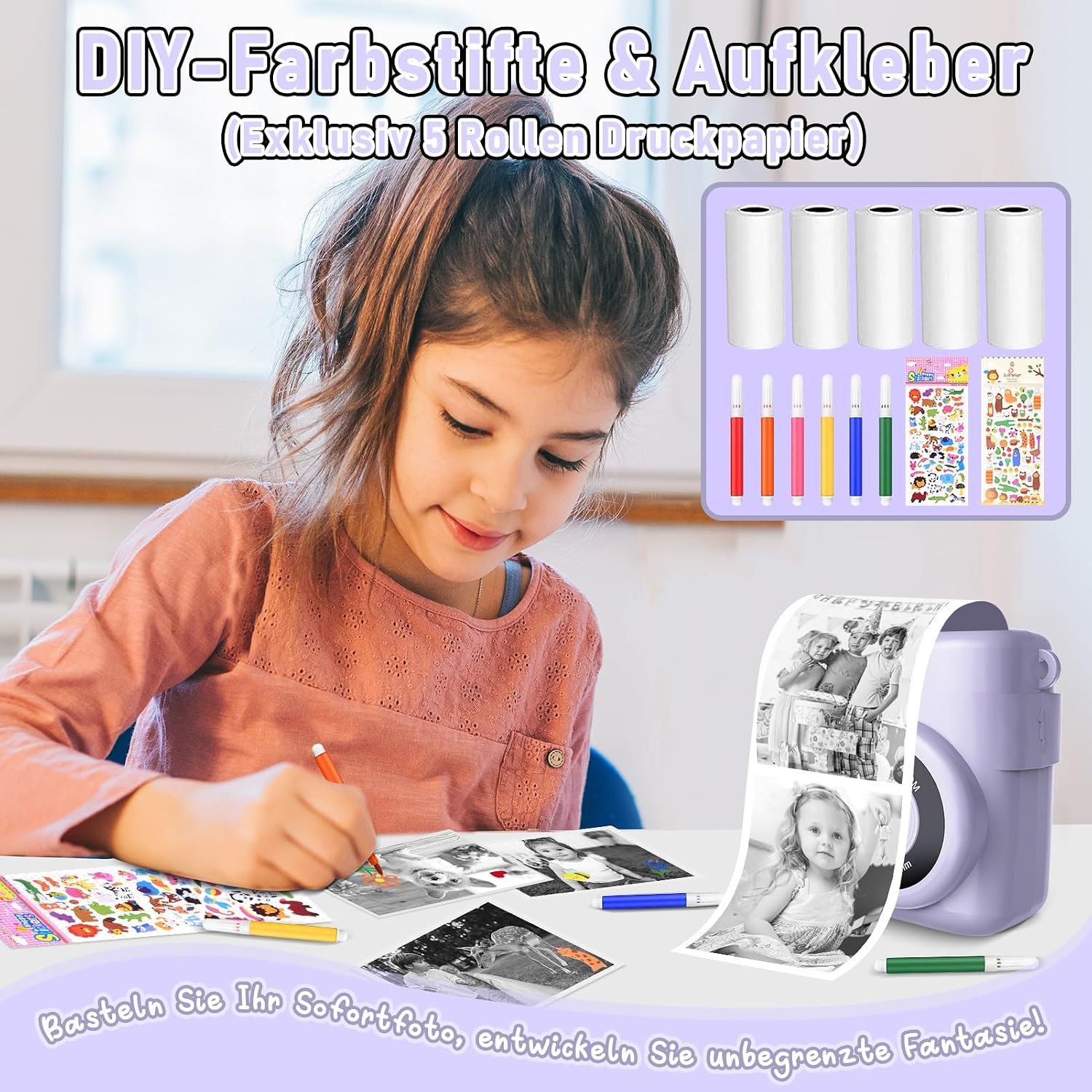Lila Digitale Kinder Sofortbildcamera met Directe Printfunctie (3-12 jaar) - 29% Korting